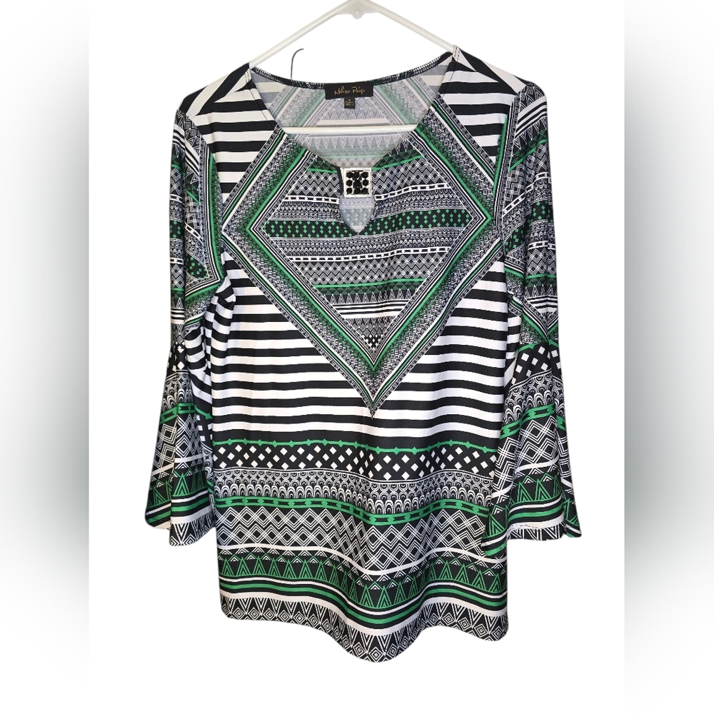 Melissa Paige Black and Green Patterned Blouse